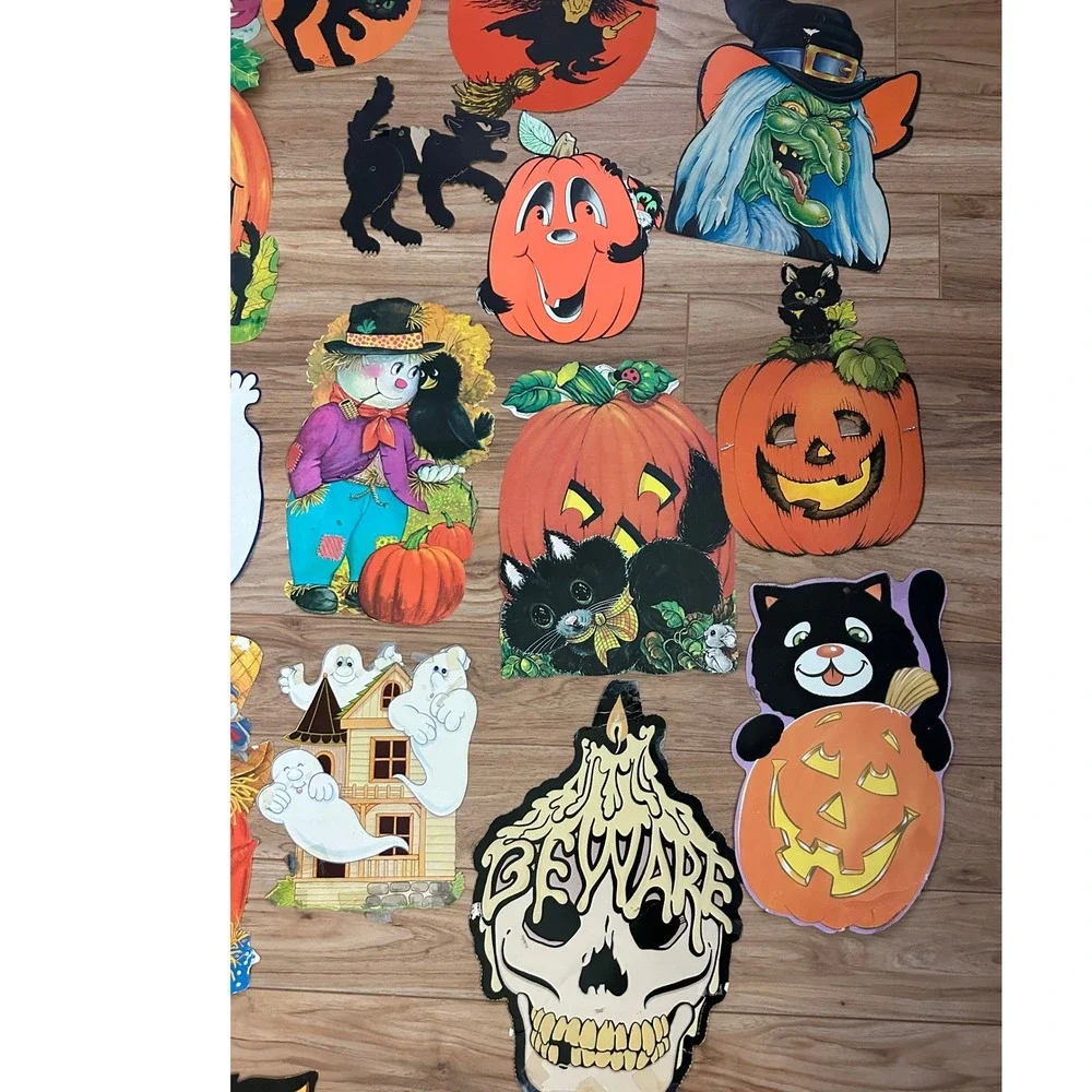 Vintage 30 Halloween Die Cut Paper Decorations Lot Witches Ghosts Cats Pumpkins